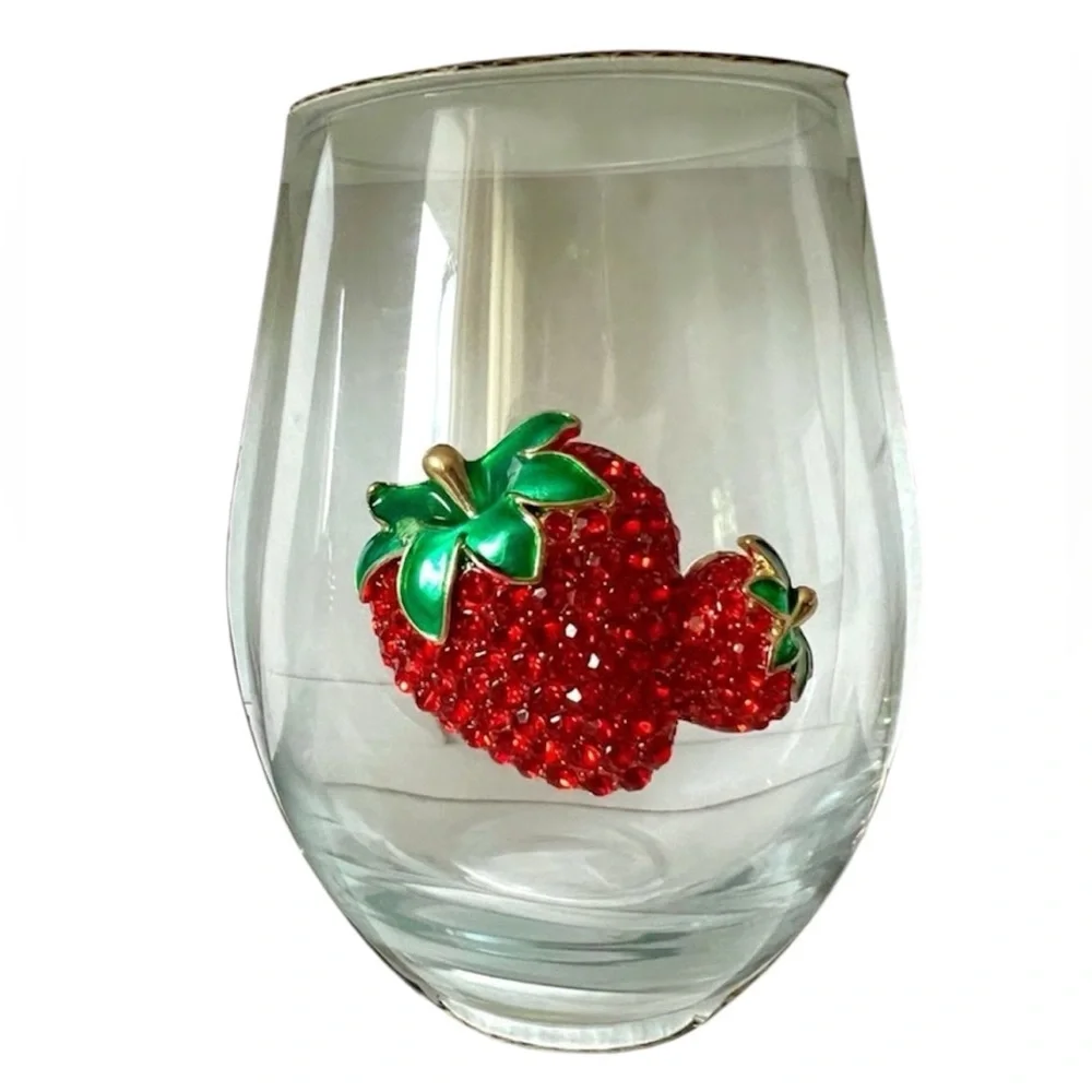 NWOT Rachel Zoe Red/Green Strawberry Wine Glass, 18oz/540ml